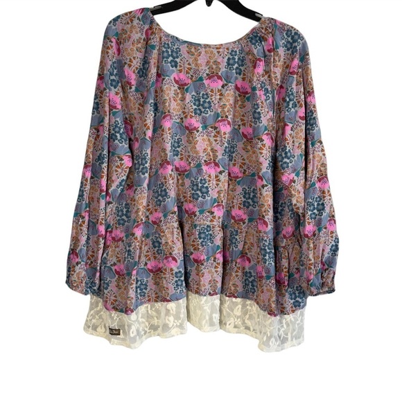 Matilda Jane Blue Pink Floral Lace Trim Tassel Neckline Top Size XL - Picture 2 of 7
